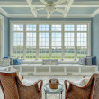 Sunroom, tray ceiling, pastoral farm views, tile floors, window bench seats,