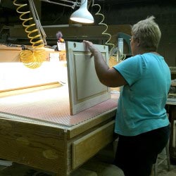 Rojahn Cabinet Maker in Shop Checking Quality